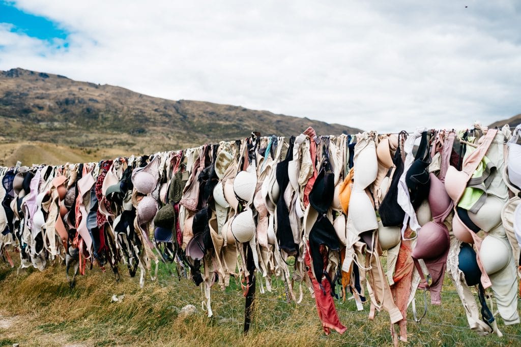 Underwire bras hanging outside.