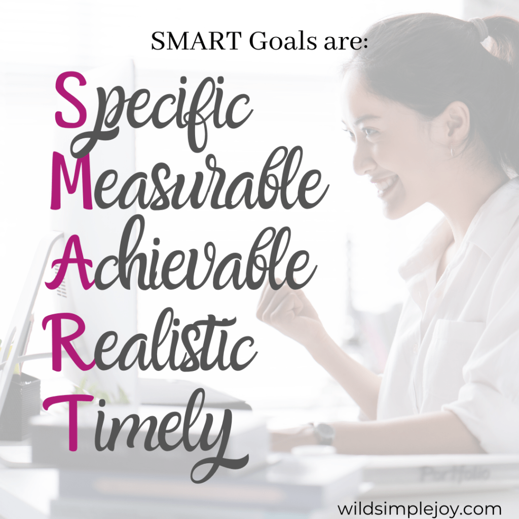 Mom New Year’s Resolutions. Goal setting for working moms should always be SMART goals. SMART Goals are Specific, Measurable, Achievable, Realistic, and Timely. 