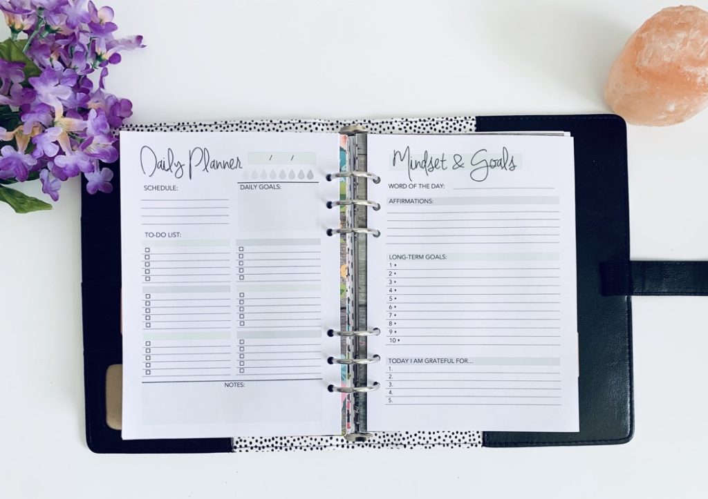 Goal planner with affirmations for your New Year Resolution action plan.