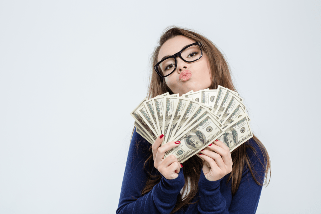 Woman using money affirmations to break through her money blocks.
