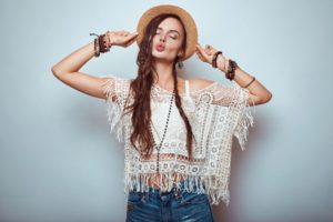 Boho woman is happy because she got the best hippie gifts for her!