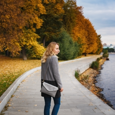 Woman walking in autumn is learning how to use affirmations for her best life