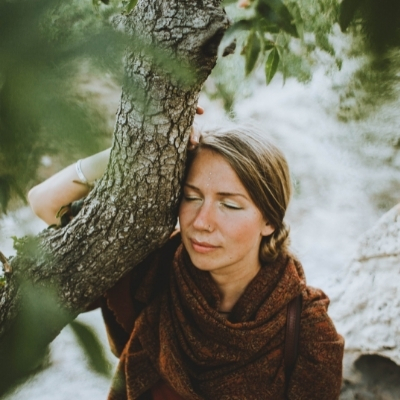 Woman with tree in the present moment