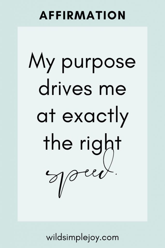 Affirmation: My purpose drives me at exactly the right speed.