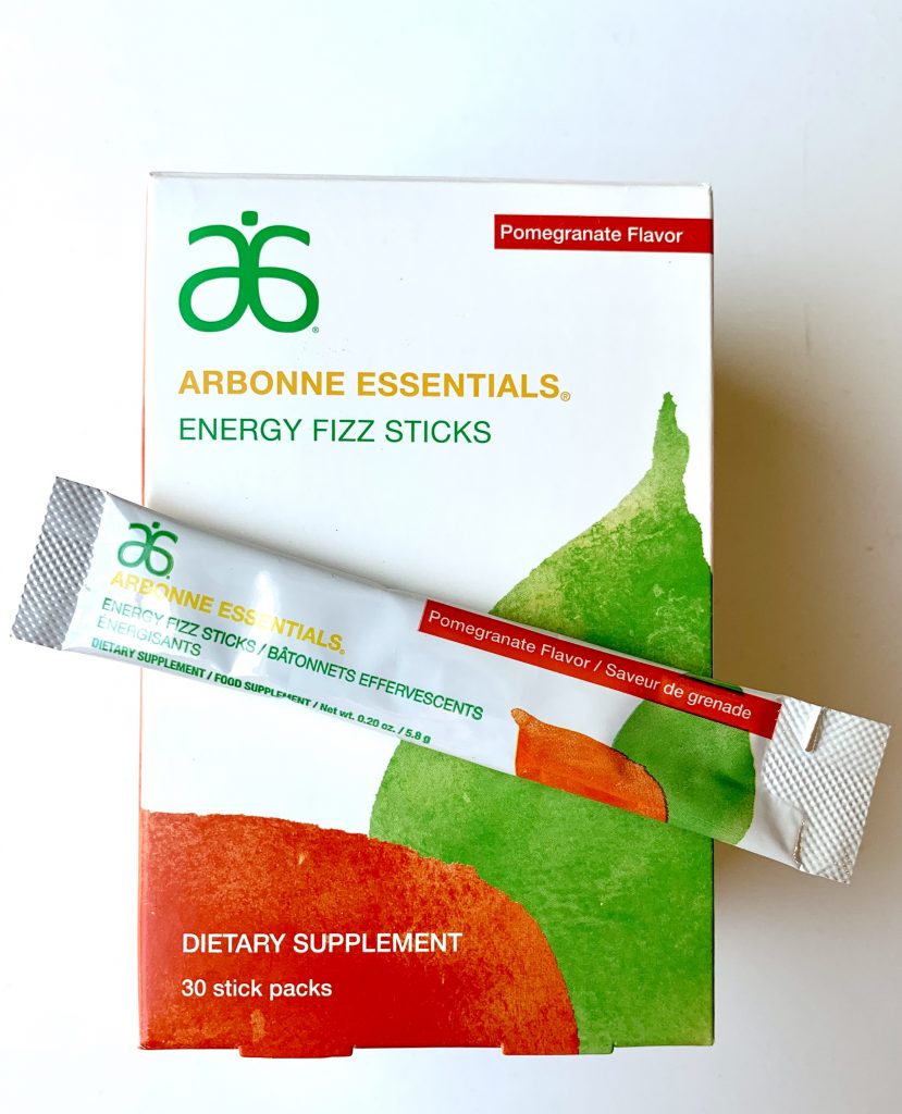 Arbonne Essentials Energy Fizz Sticks Pomegranate Flavor Dietary Supplement.