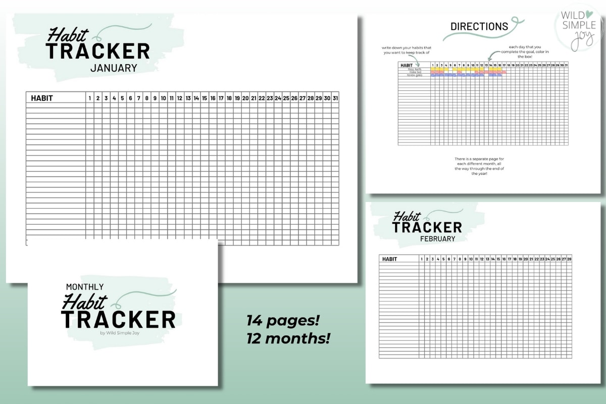 Landscape free printable habit tracker from Wild Simple Joy.