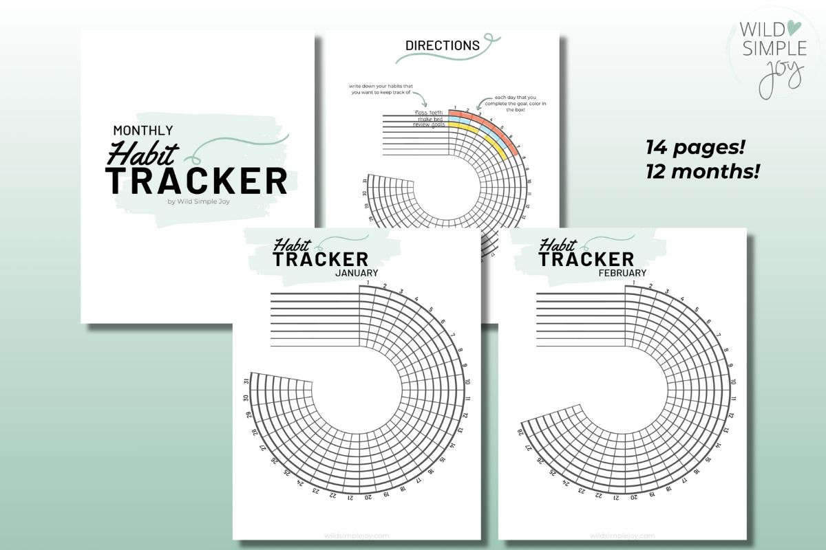 Circular free printable habit tracker from Wild Simple Joy.