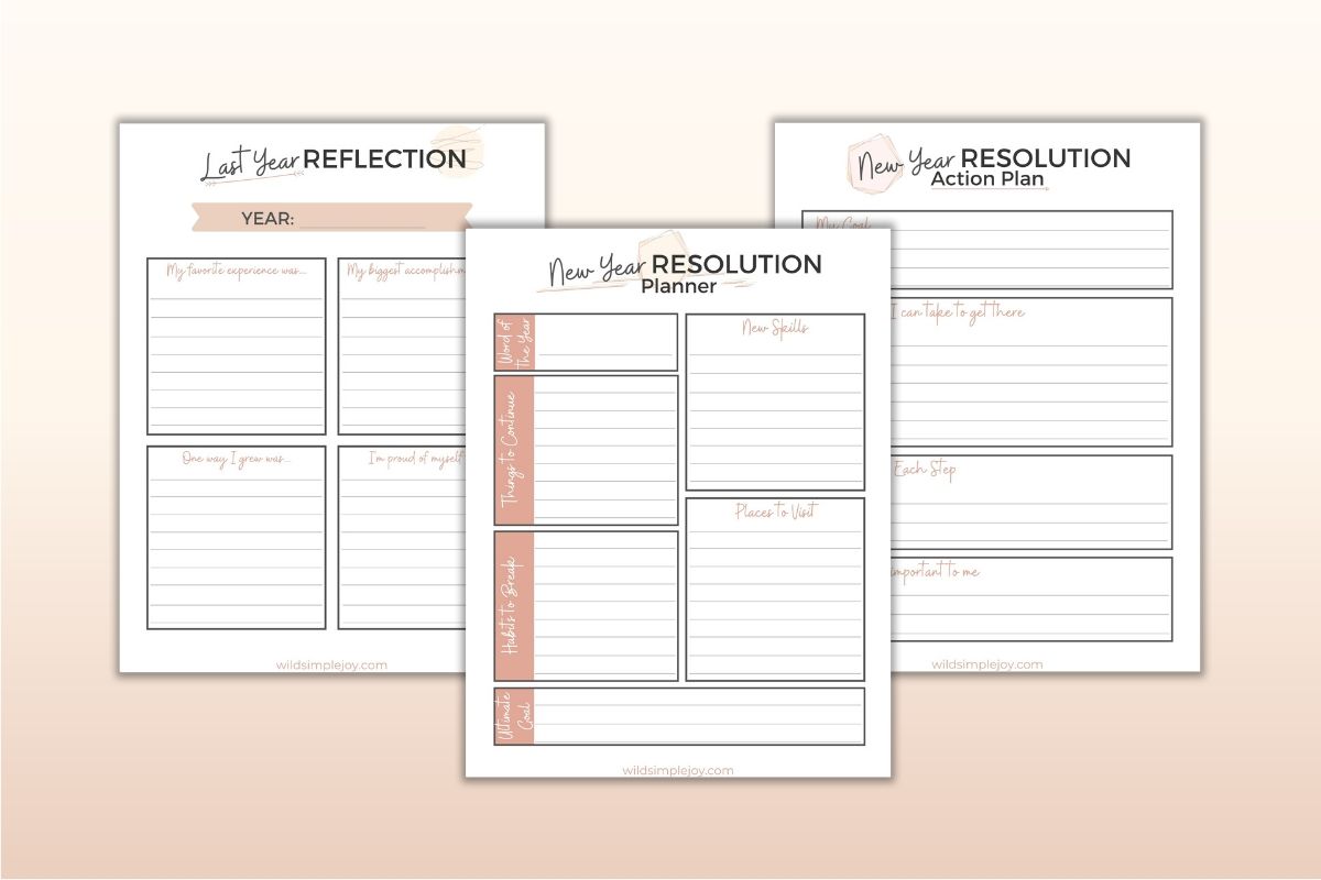 New Year Resolution Planner, Last Year Reflection, and New Year Action Plan Free printable download.