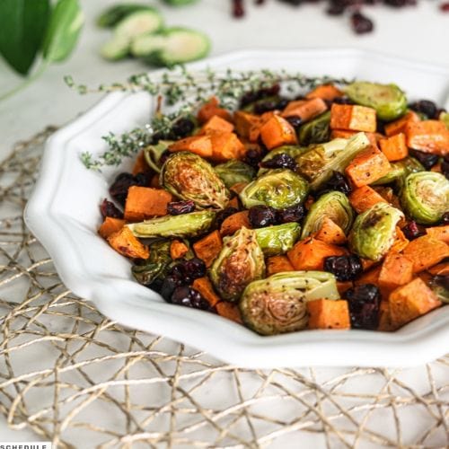 Easy Roasted Brussel Sprouts with Sweet Potatoes from Desi-licious RD