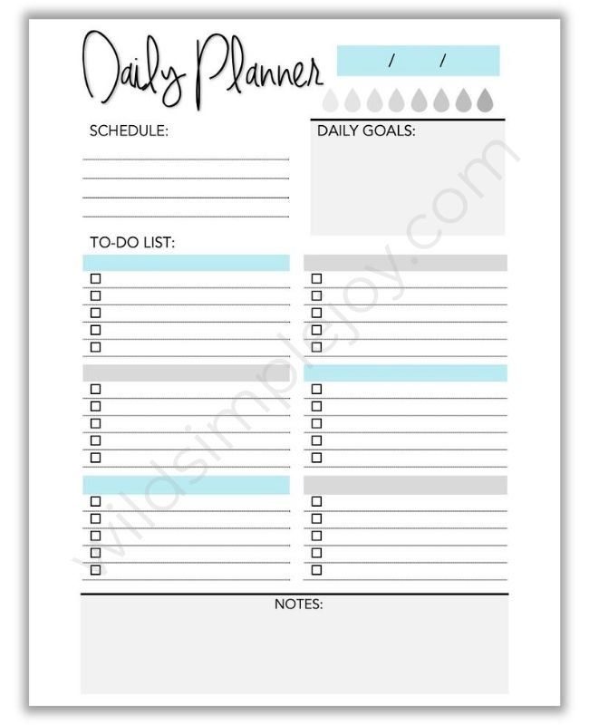 Daily Planner Page Printable with To Do List in the Goal Planner/Affirmation Planner from Wild Simple Joy.