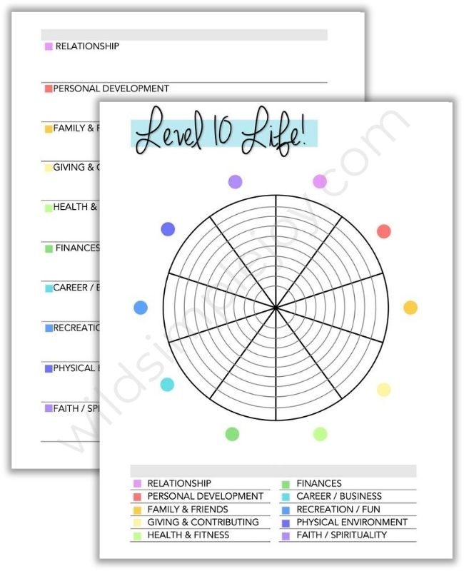 Level 10 Life Planner Page in the Goal Planner Affirmation Planner All in 1 from Wild Simple Joy