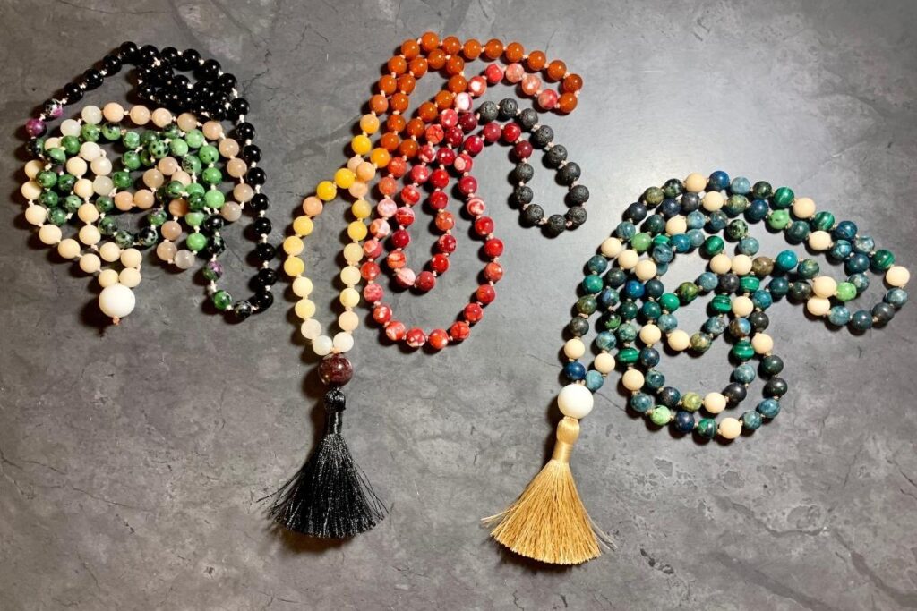My three mala beads that I made, the tassel fell off the first one