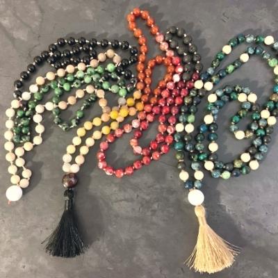 The three mala bead necklaces that I made for myself for meditation