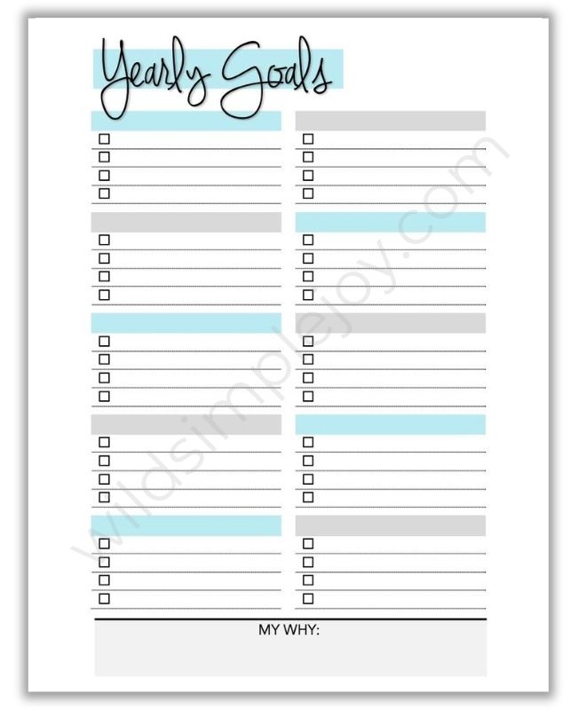 Yearly Goals Planner Page with Categories in the Goal Planner Affirmation Planner All in 1 from Wild Simple Joy