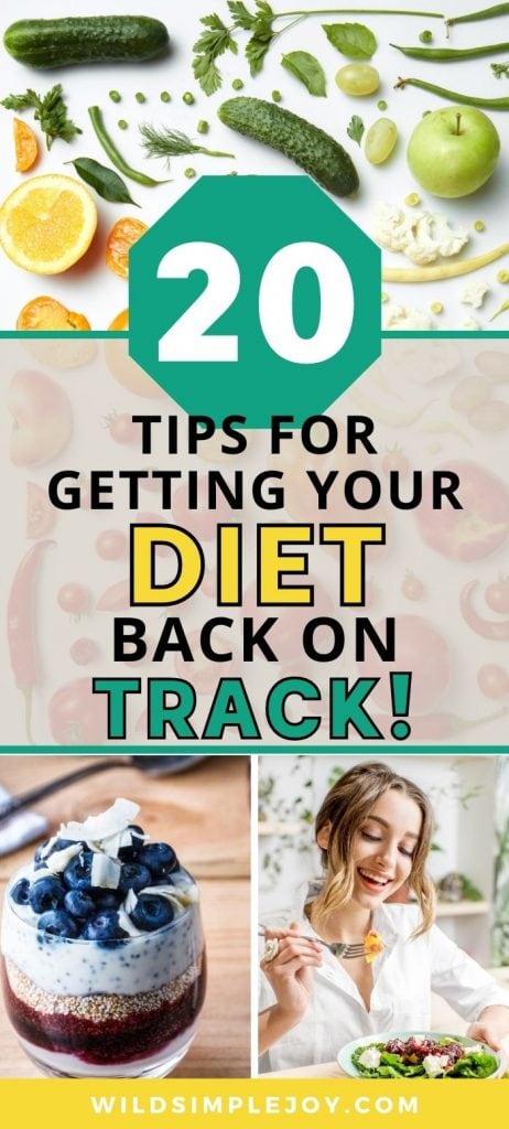 20 Tips: How to get your diet back on track and stay on track after the holidays or vacation. (Pinterest image)