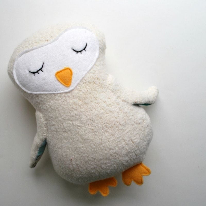 White Sleepy Owl Plushie Organic Cotton Fleece Eco Friendly Baby Toy from Beeper Bebe could be a best gift for hippie babies
