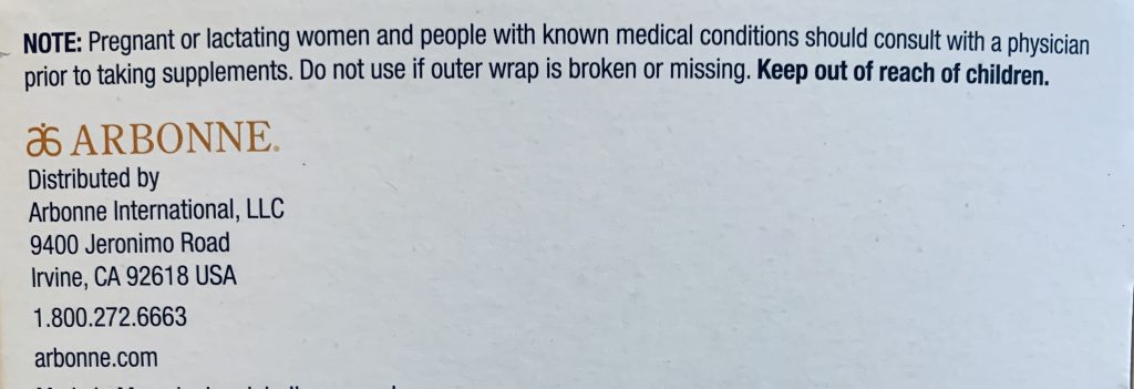 Arbonne Detox Tea Warning Label for Pregnant Women: Pregnant or lactating women and people with known medical conditions should consult with a physician prior to taking supplements.