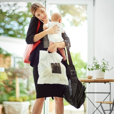 Working mom is the breadwinner of her family and is struggling to balance her work and new baby