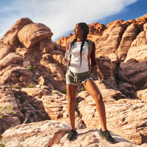 Woman hiking outside in western America