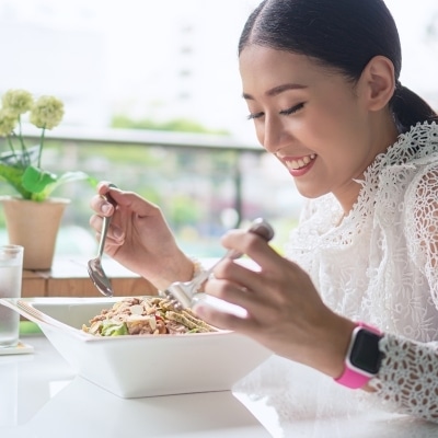 Woman eating healthy food