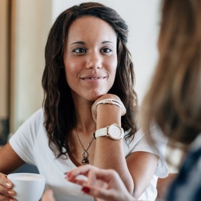 Two women talking and connecting.