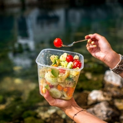 Woman eating a salad