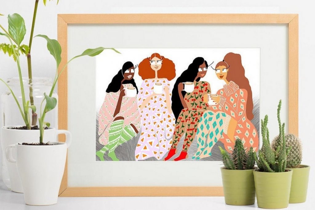 Cappuccino with friends, wall art feminist gift