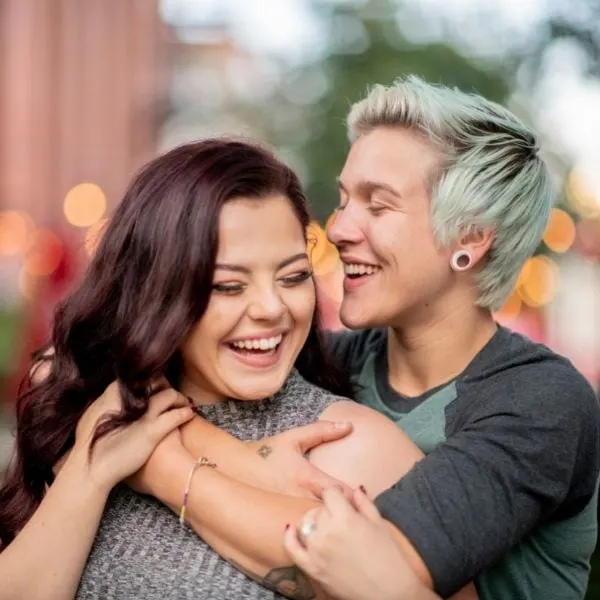 Young couple smiling and having fun.