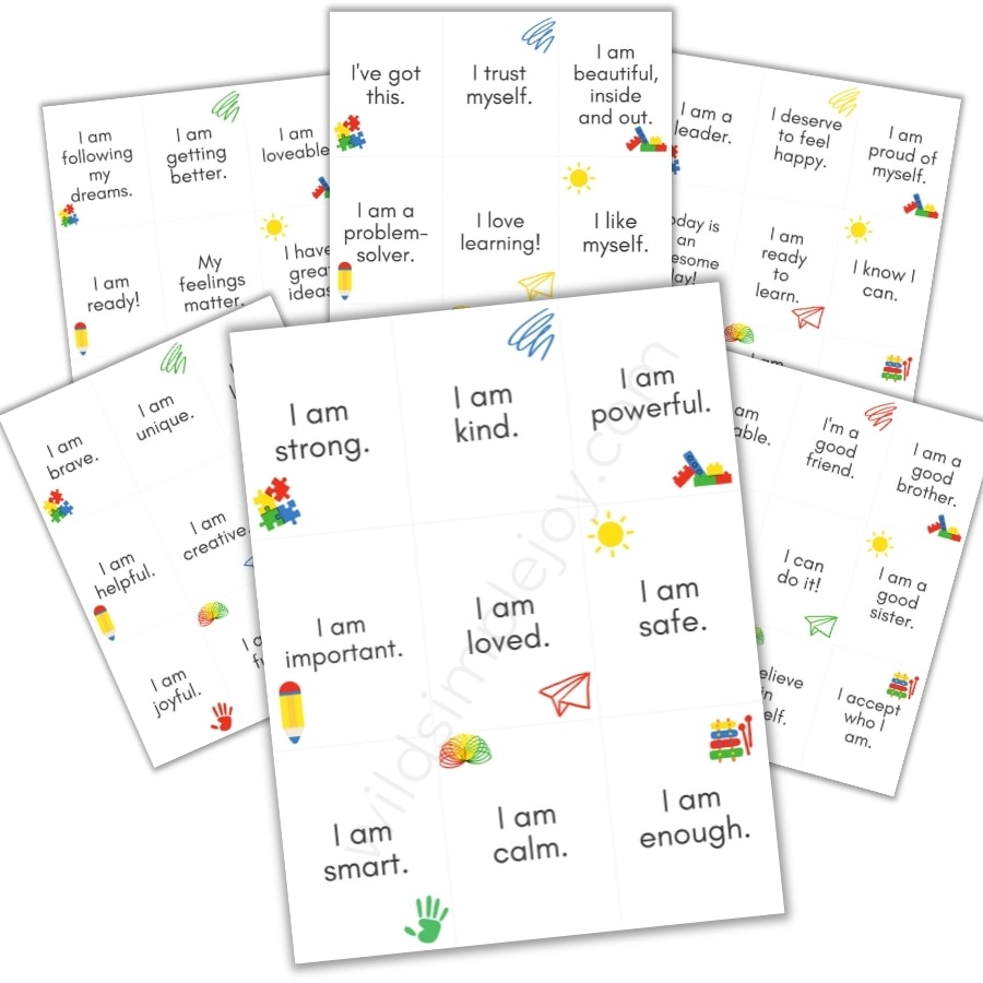 Printable Affirmation Cards for Toddlers flatlay 2