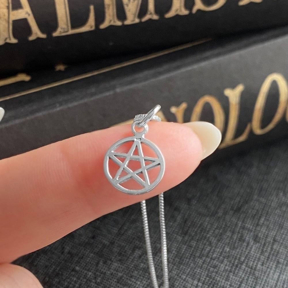 Tiny Sterling Silver Pentagram Necklace from Mathew and Marie Co