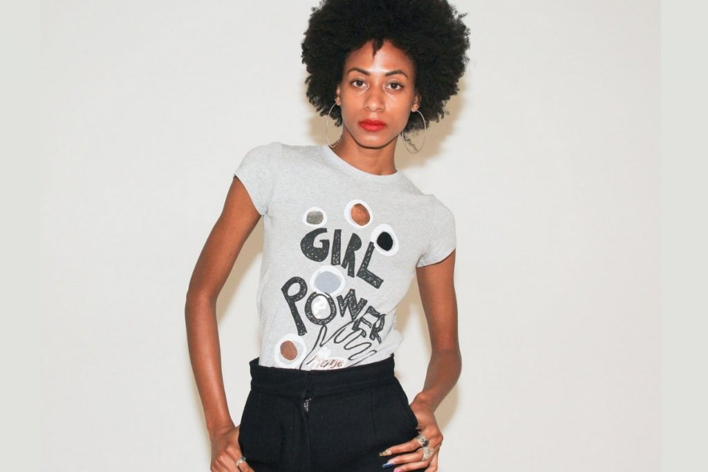 Woman wearing Girl Power shirt gift, from Round Plus Square on Etsy