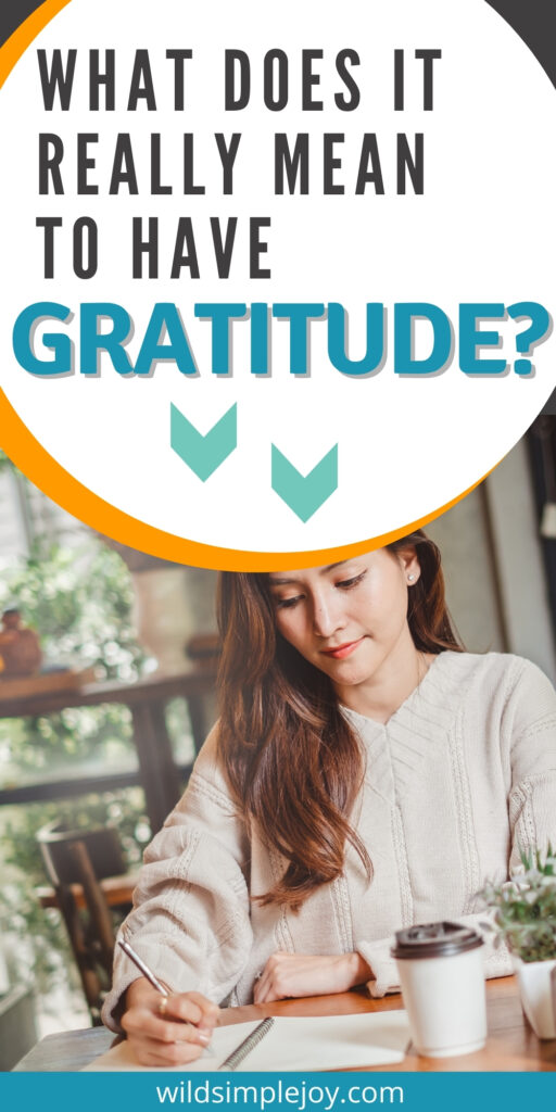 Pinterest Image: What does it really mean to have gratitude? (Woman writing in journal)