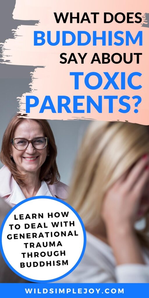 Buddhism and Toxic Parents Pinterest Image with Adult daughter and mean mother