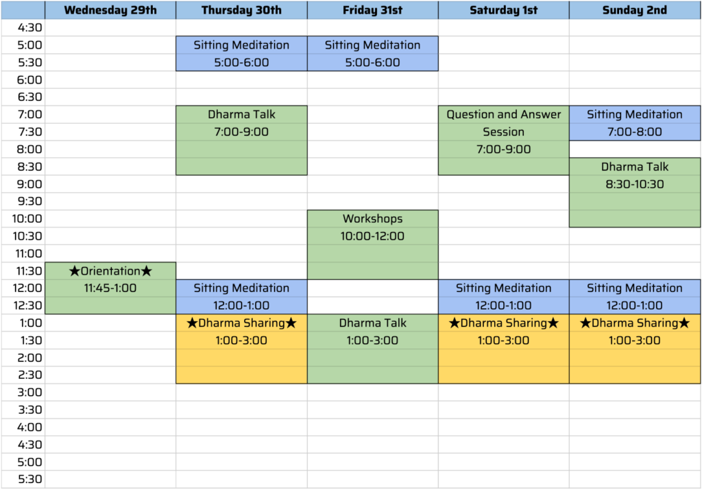 Plum Village Retreat Homemade Schedule for Online Participation