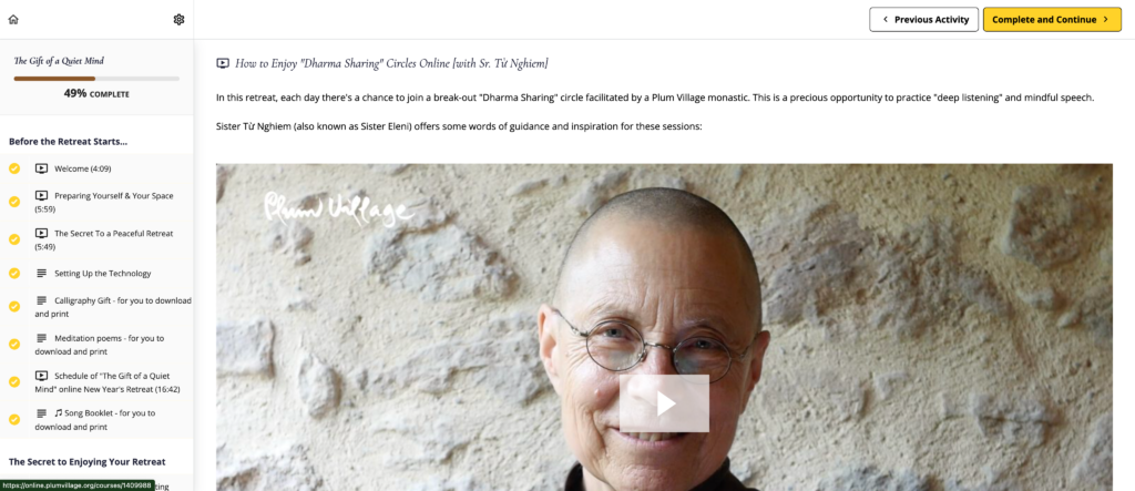 Desktop Screenshot of Teachable platform online for Plum Village Retreats: My Plum Village Retreat Review