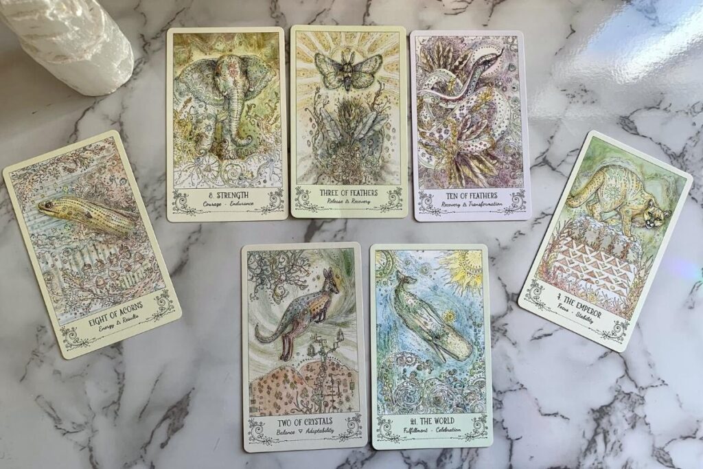 6 sample cards from the Spiritsong Tarot deck