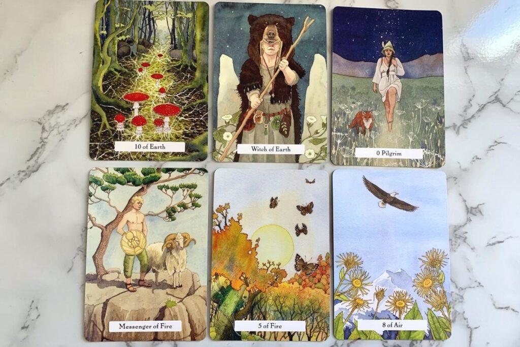 6 sample cards from the Witches Wisdom Tarot Card Deck