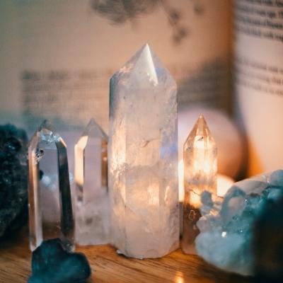 Crystals on a table. Crystals are a great tool for developing clairsentience