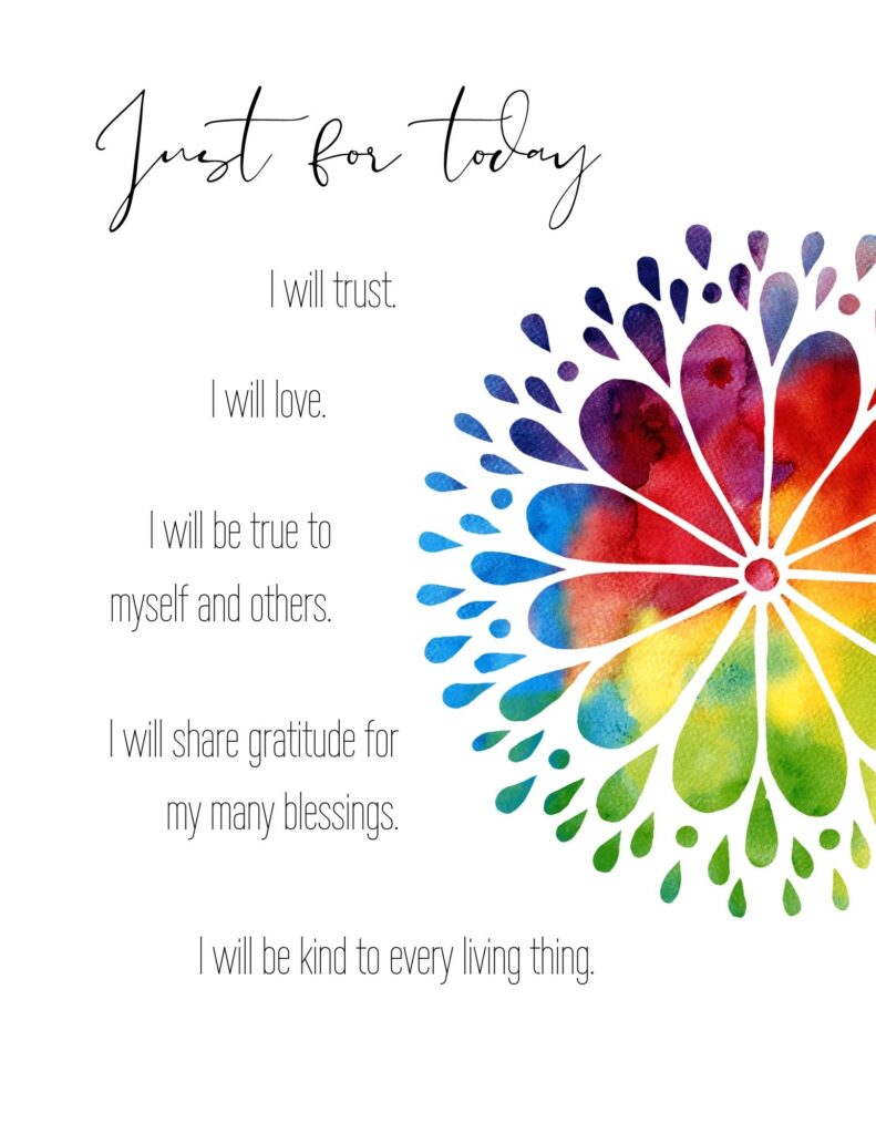 Just for today: 5 Principles of Reiki Printable