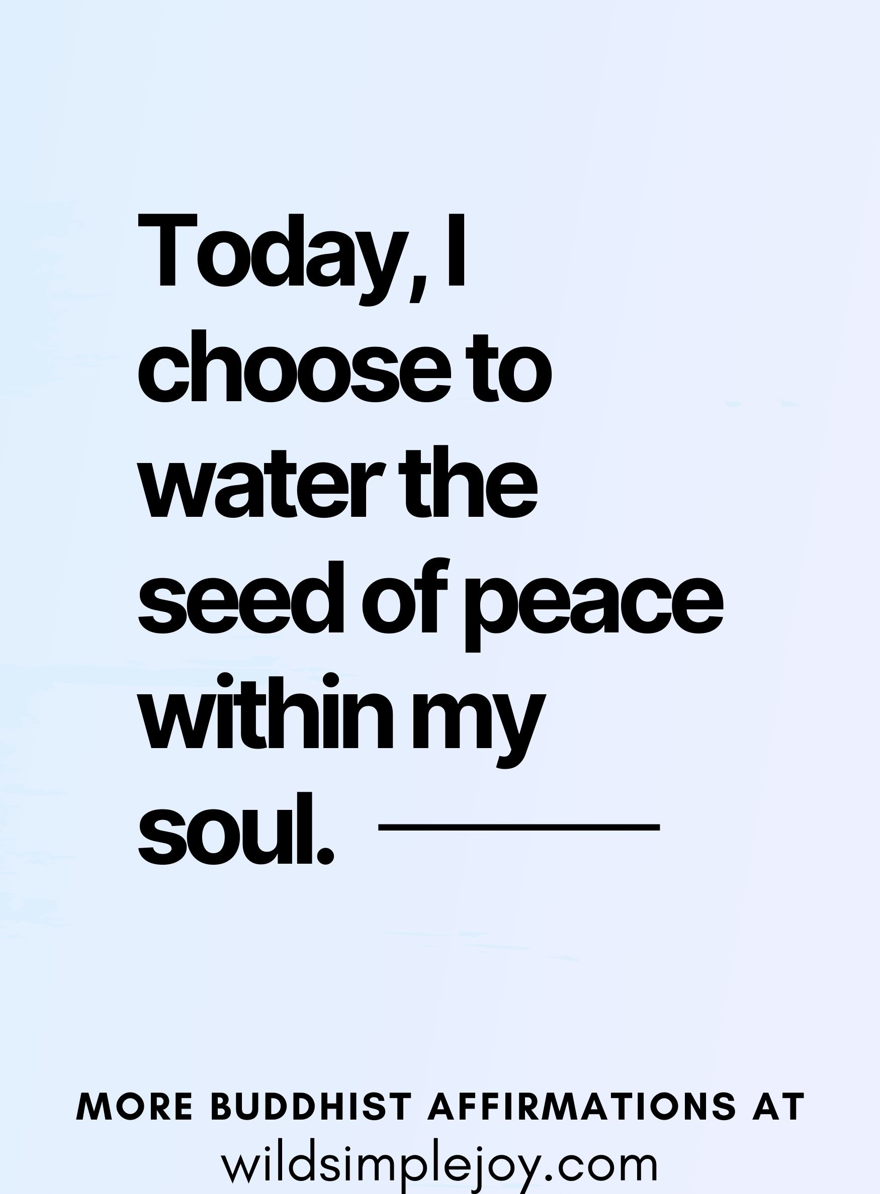 Today, I choose to water the seed of peace within my soul. (on a blue and purple background)