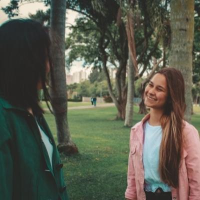 Two women talking