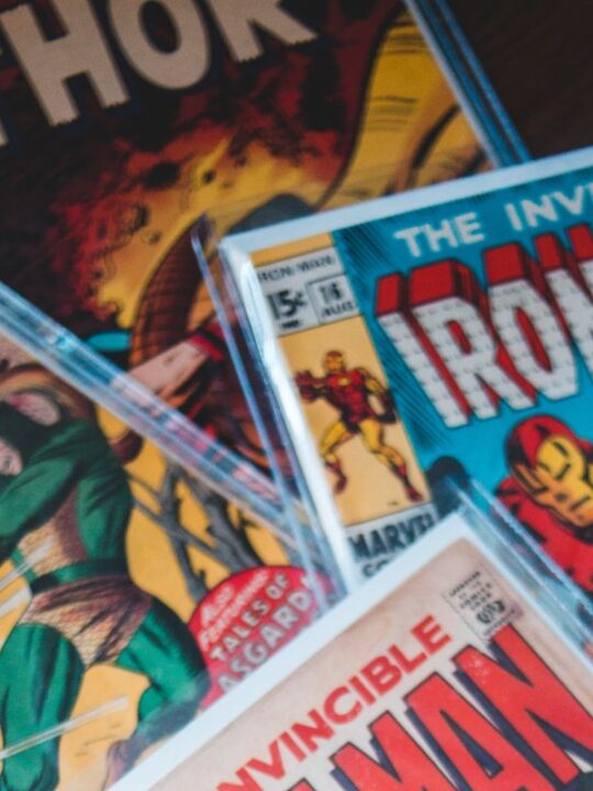 Photo of multiple Marvel Comics on display