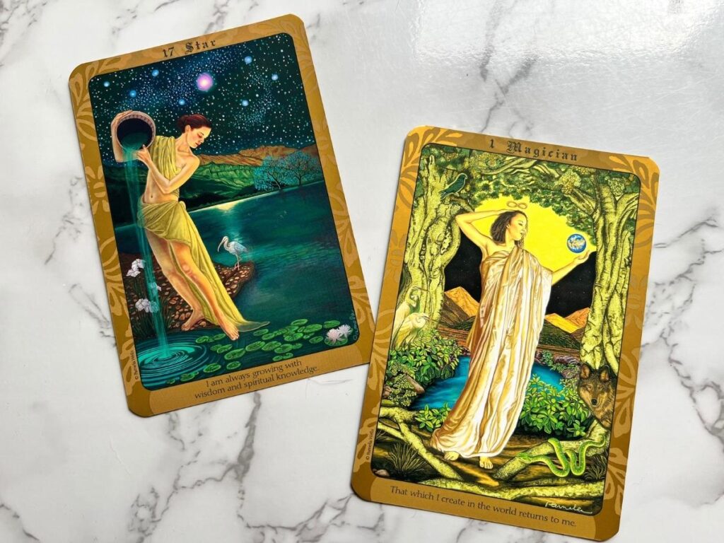 Two sample cards from the Affirmations for Everday Goddess Wisdom Card deck