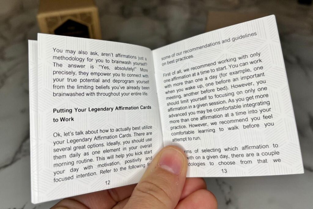 Info booklet for Legendary Affirmation Cards inside