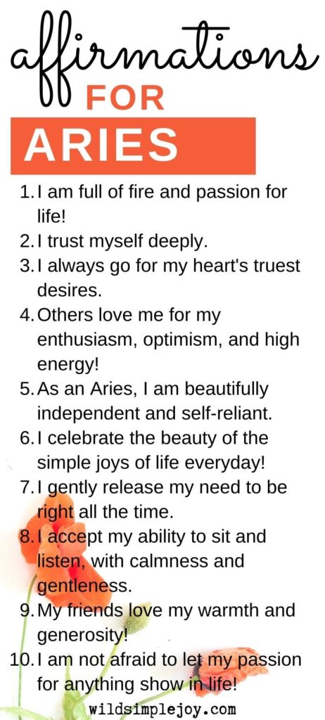 Affirmations for Aries Vertical Pinterest Image with 10 affirmations