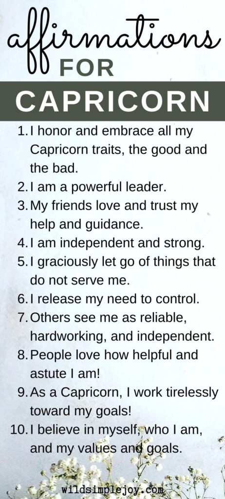 Affirmations for Capricorns, list of 10 affirmations, Vertical Pinterest Image
