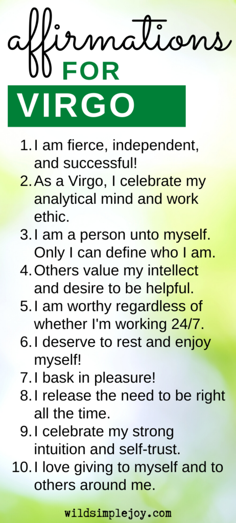 Affirmations for Virgos, 10 affirmations list, Vertical Pinterest Image