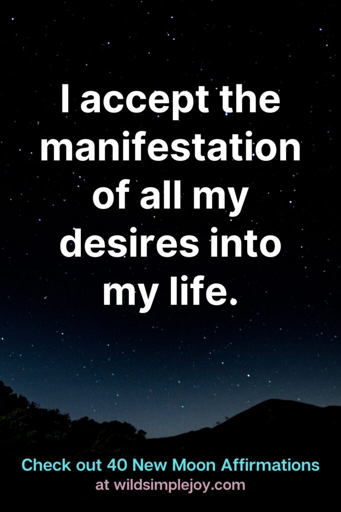 I accept the manifestation of all my desires into my life. Check out 40 New Moon Affirmations at Wild Simple Joy