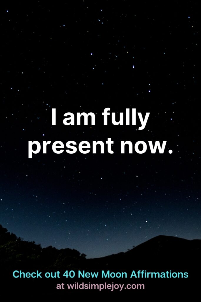 I am fully present now. Check out 40 New Moon Affirmations at Wild Simple Joy