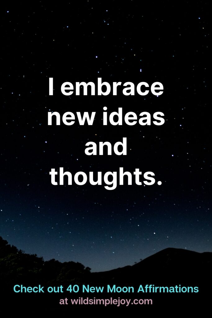 I embrace new ideas and thoughts. Check out 40 New Moon Affirmations at Wild Simple Joy